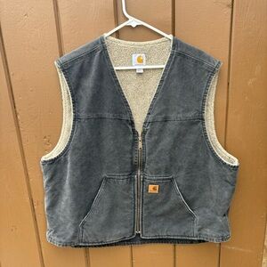 VINTAGE Mens Carhartt V26 BLK Fleece Sherpa Lined Washed Duck Vest 2XL XXL Black